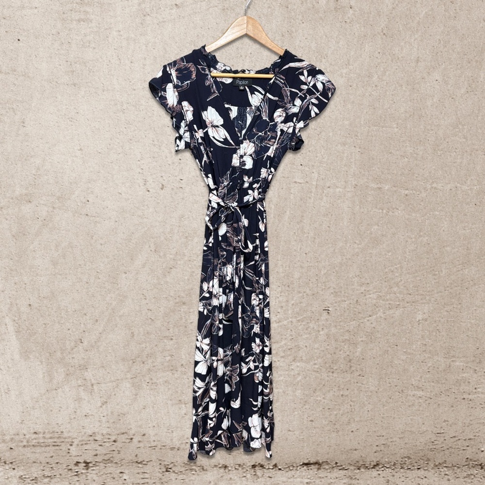 Papillon Blanc White and Blue Wrap Tie Front Sheath Dress for Cocktail